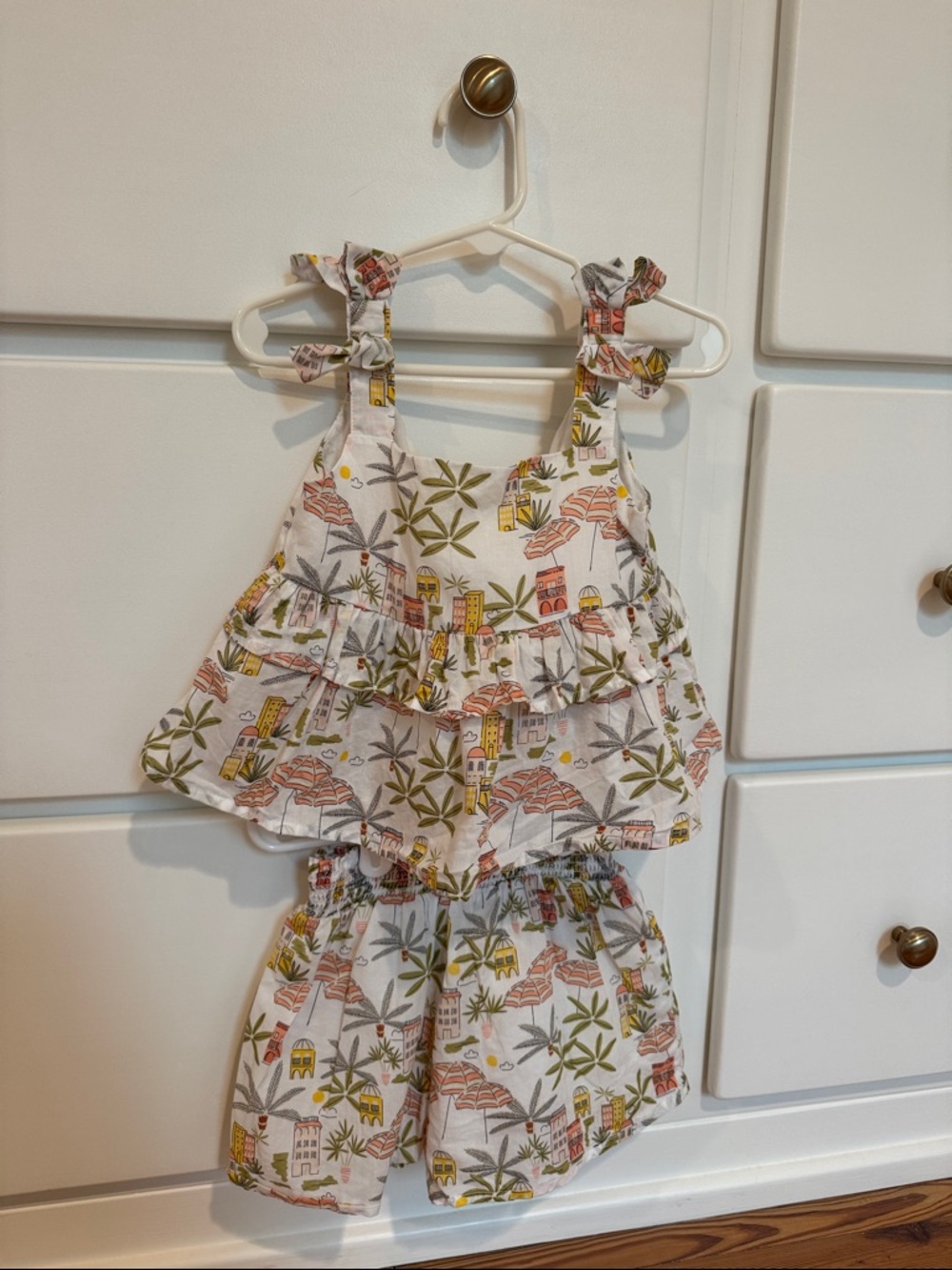 Girls Two-Piece Ruffle Tank & Shorts Set - Tropical Print
